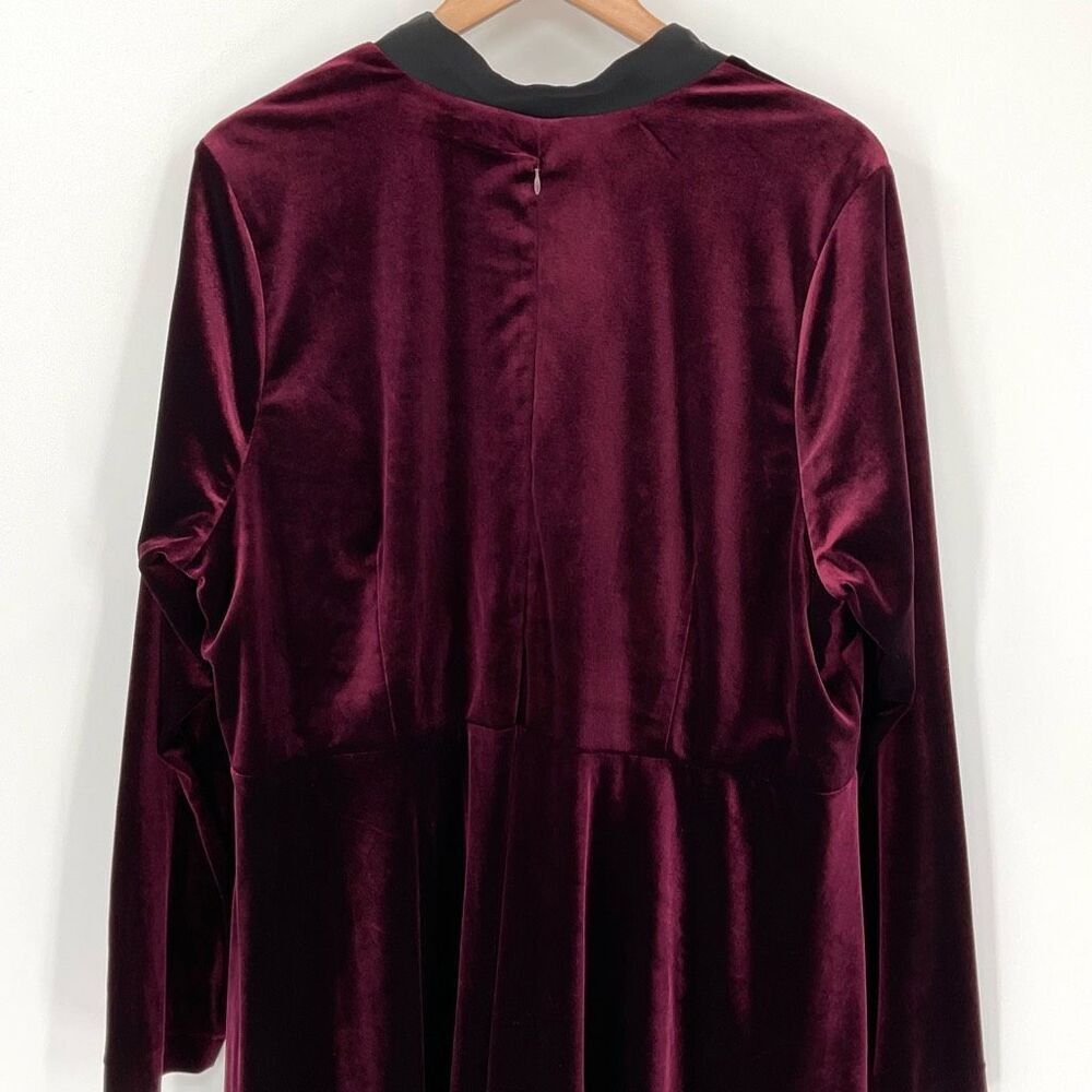 Eloquii‎ Studio Velvet Fit & Flare Dress Long Sleeve Knee Length Maroon Women 24 - Picture 5 of 9